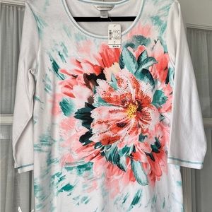 NWT Christopher & Banks Pullover Sparkle 3/4 sleeve T-shirt, size M